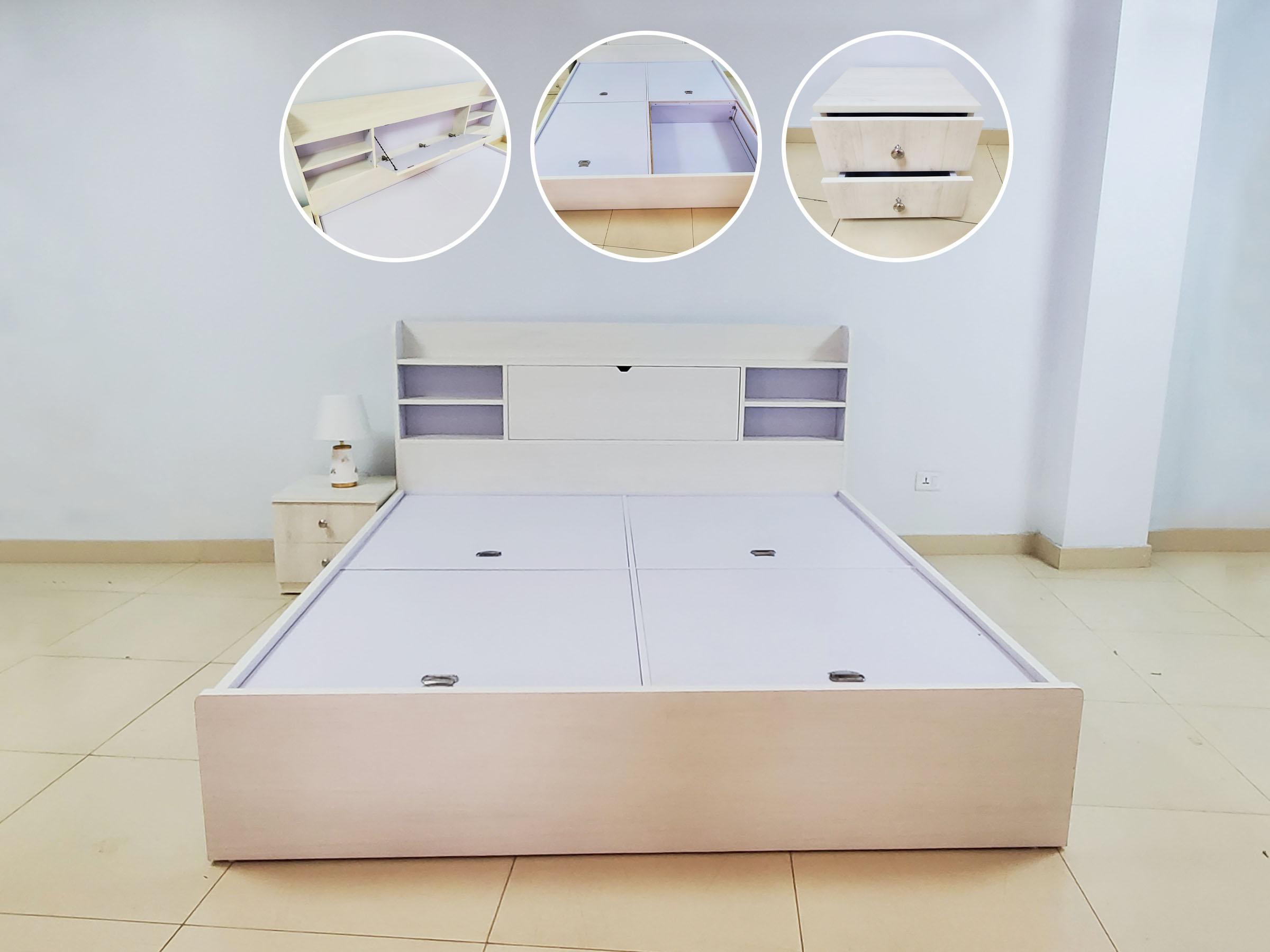 Modular King Size Bed with Side Table