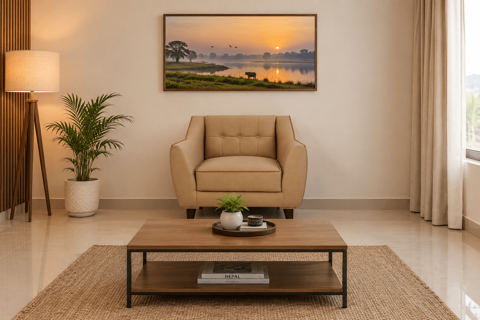 Beige Single Sofa