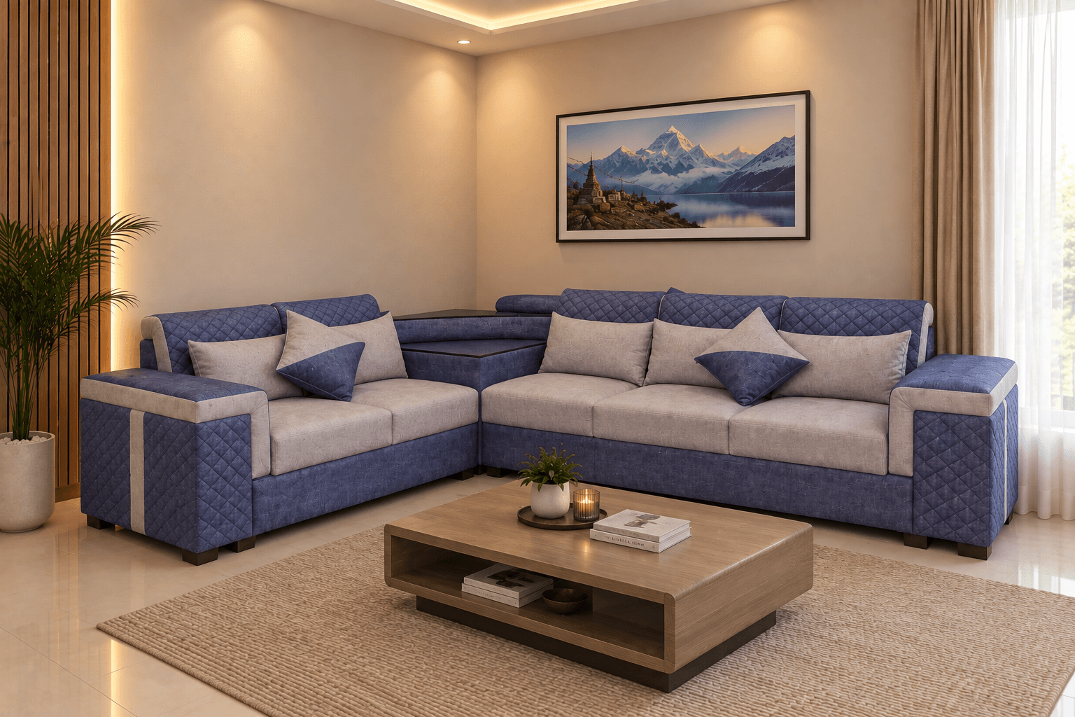 Blue Grey Corner Sofa