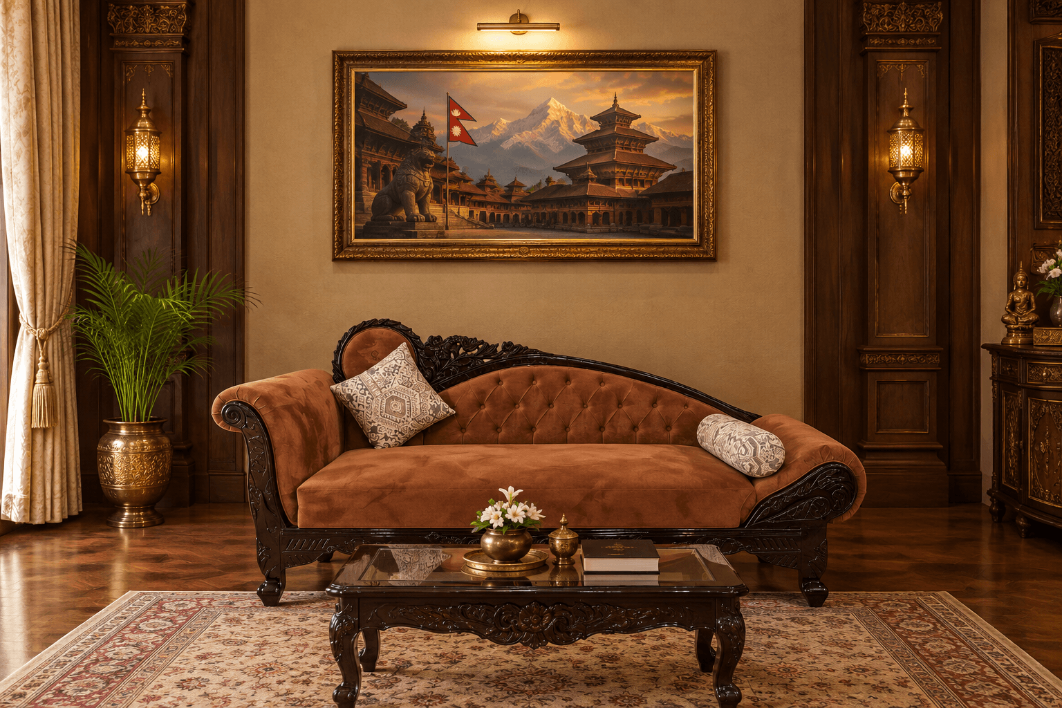 Chocolate Brown Carved Diwan