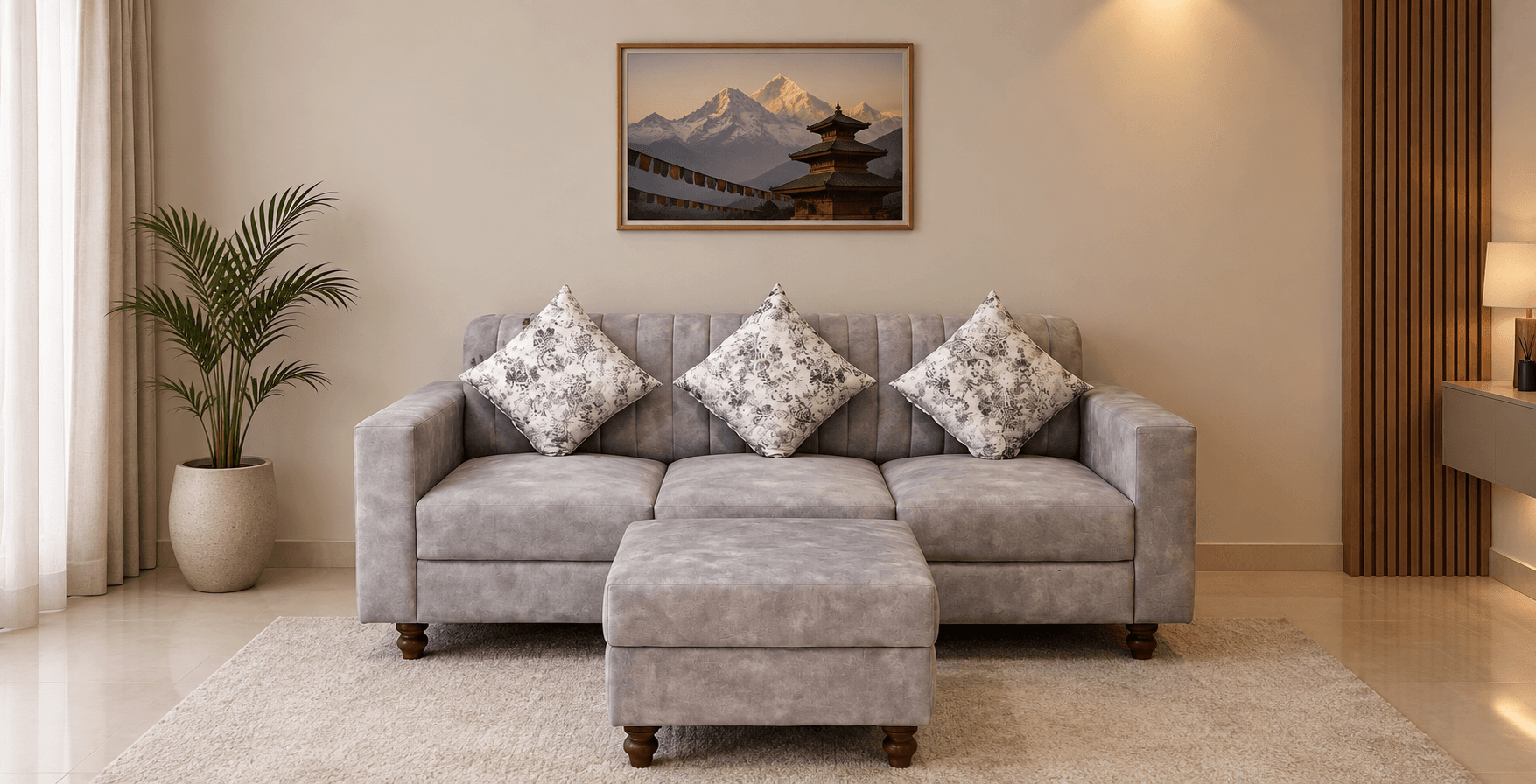 Fabric Sofa with Ottoman