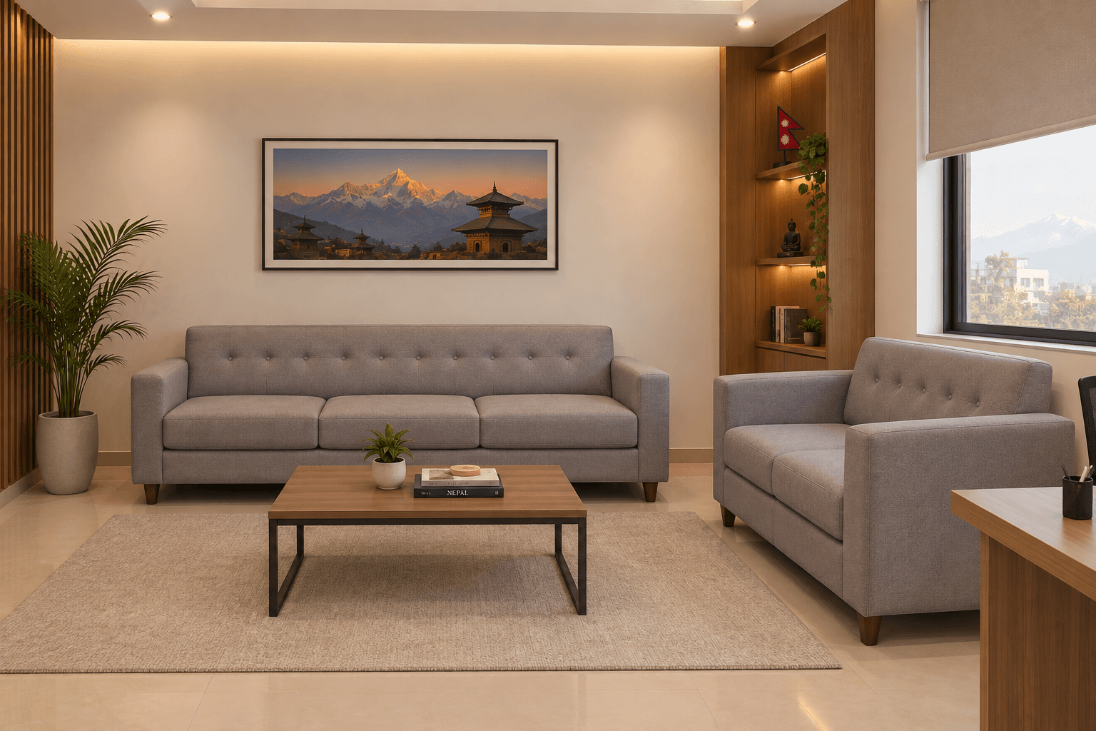 Graphite Grey Rexine Sofa Set