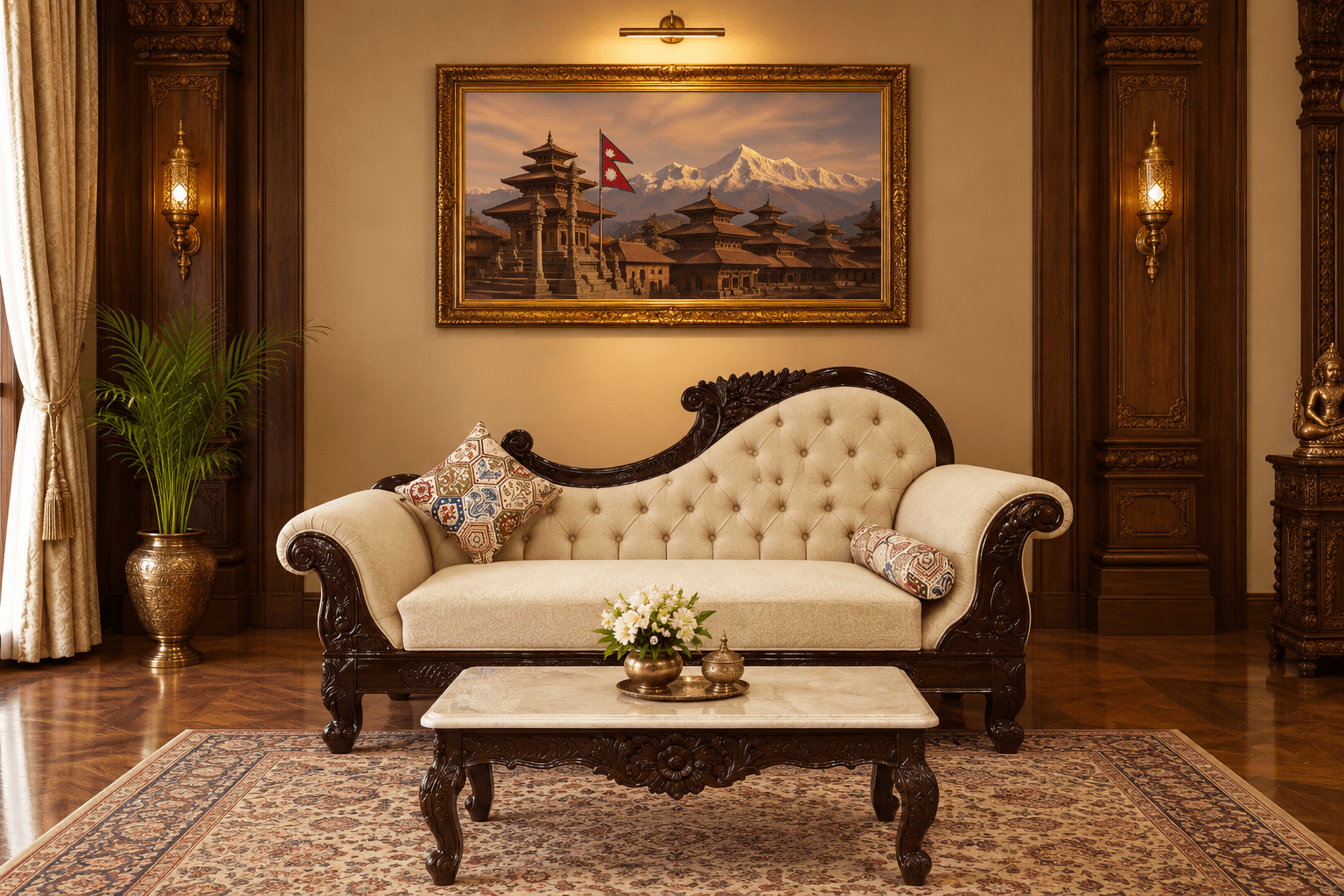 Hand-Carved Wooden Diwan
