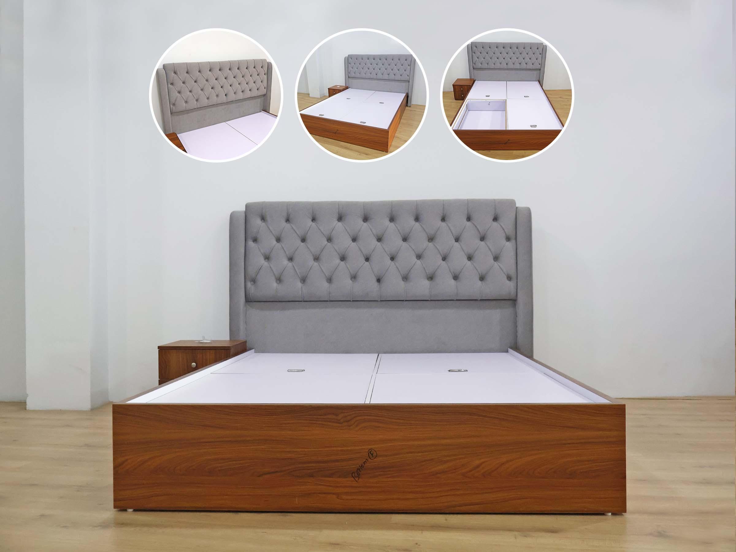Grey Fabric Padded Queen Size Bed