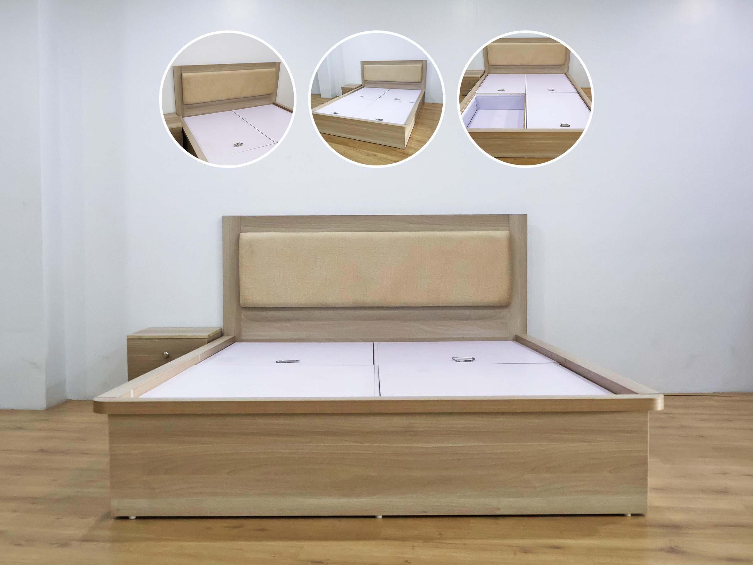 Beige Fabric Padded Queen-Size Bed