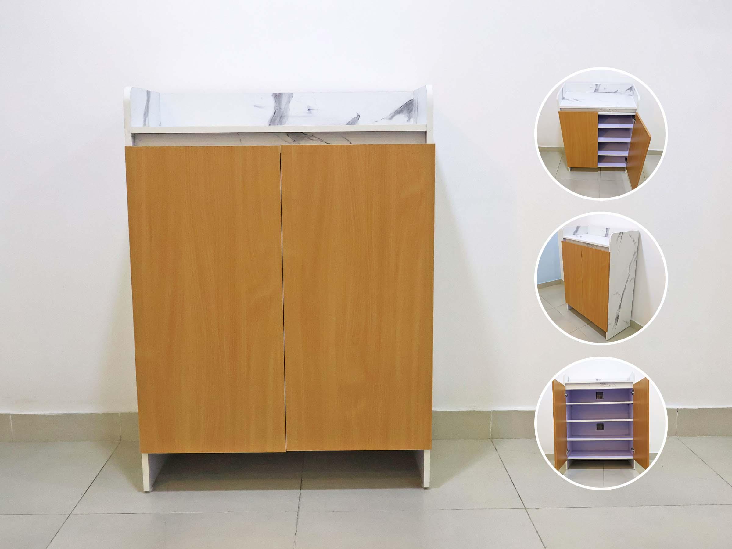 Warm Wood-Finish Shoe Rack