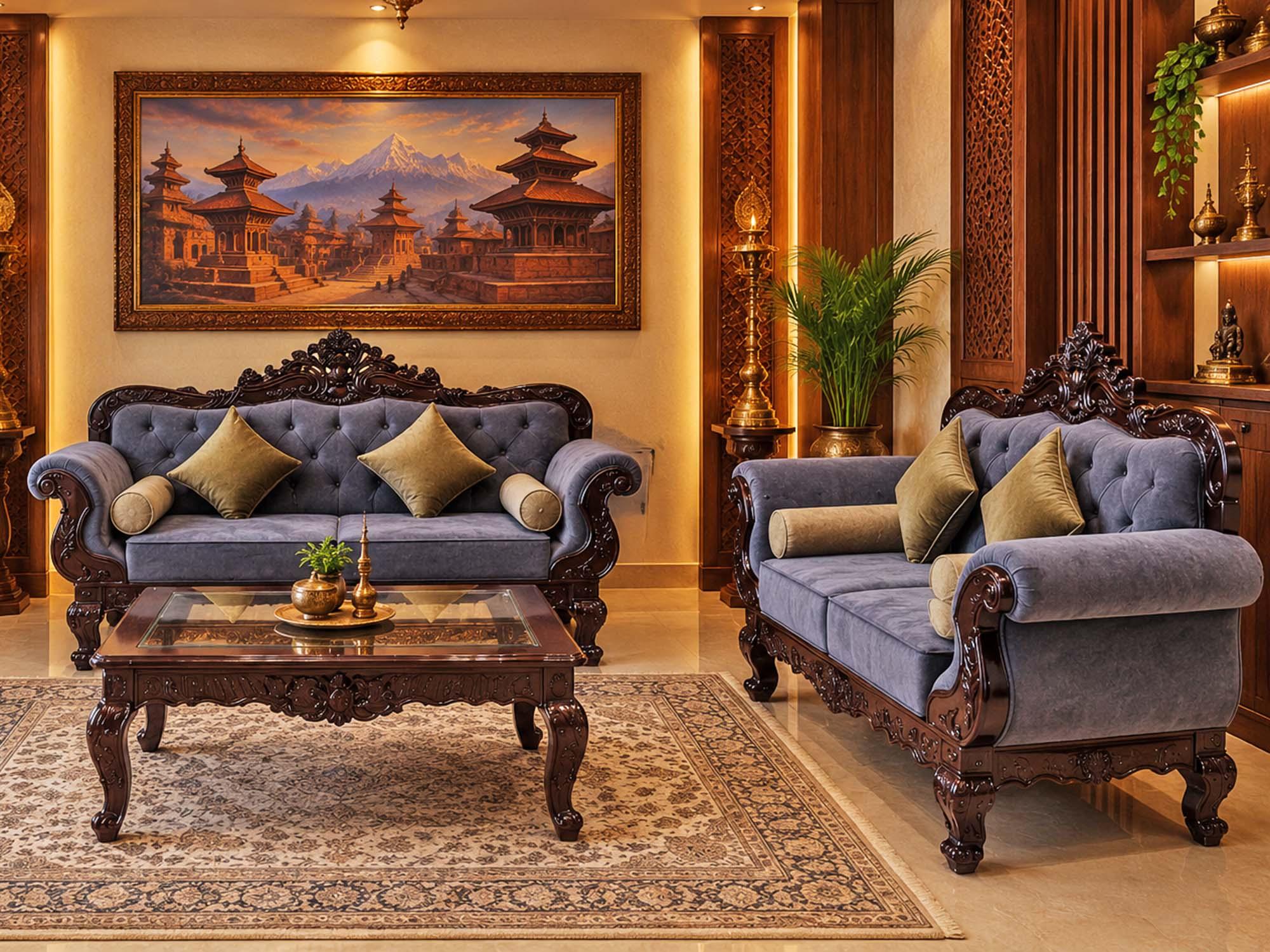 Velvet Blue Royal Sofa - Furniture in Nepal