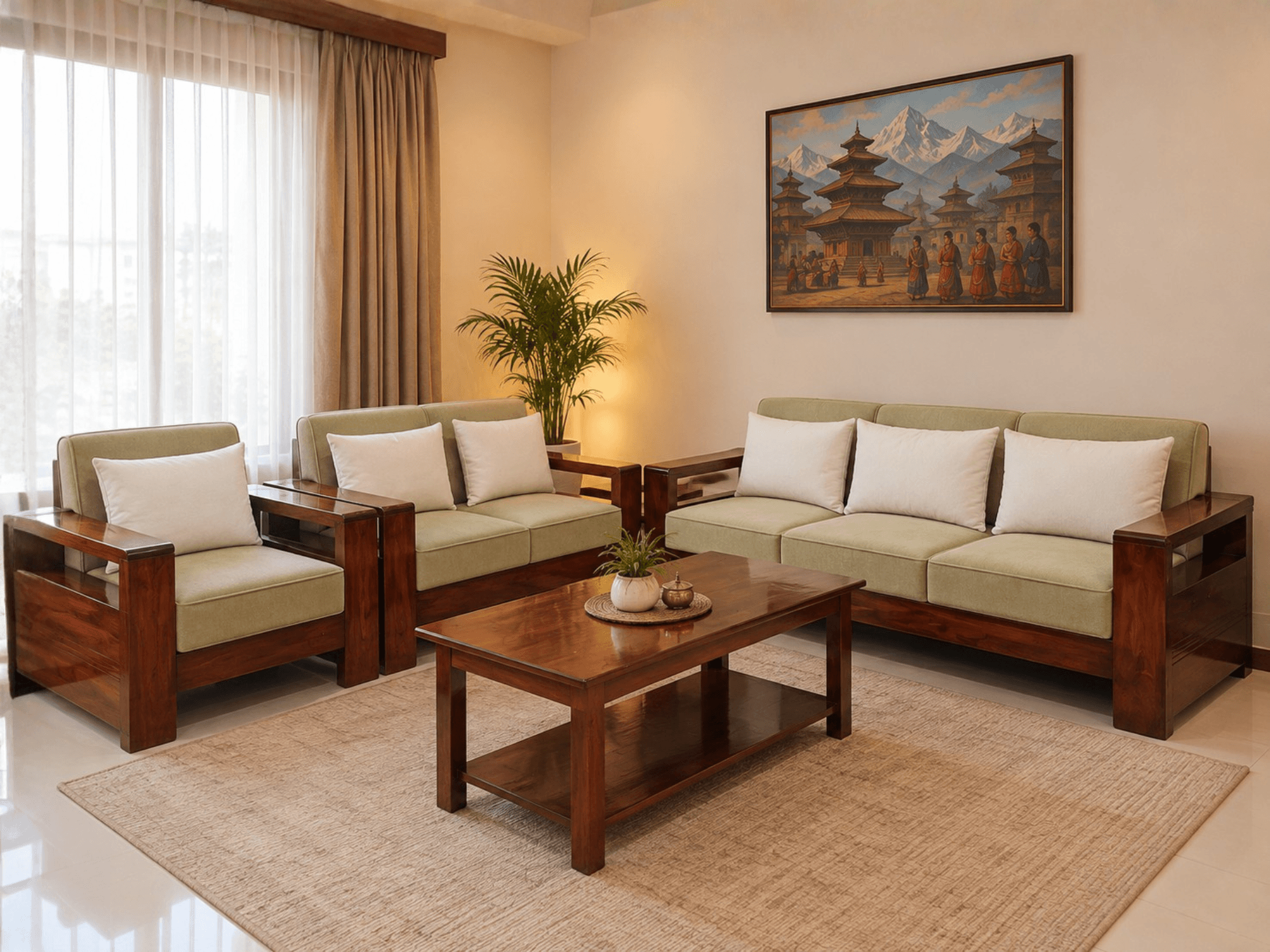Solid Wood 3-2-1 Sofa Set