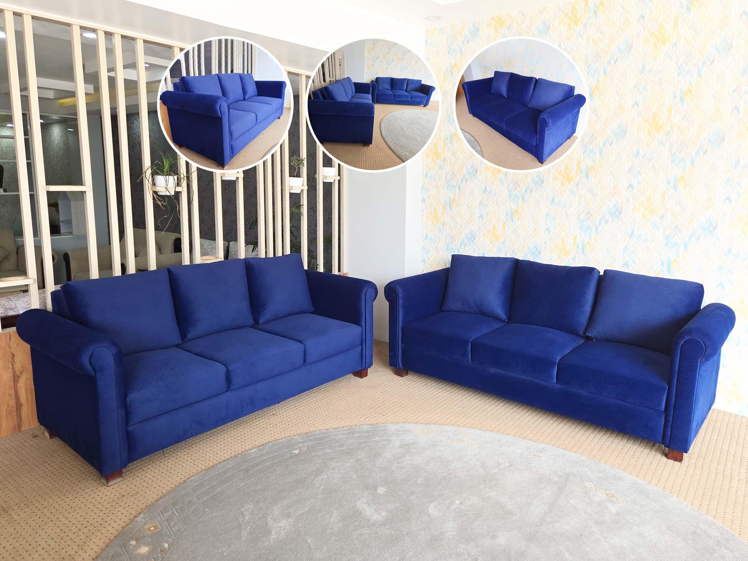 3+3 Blue Velvet Sofa