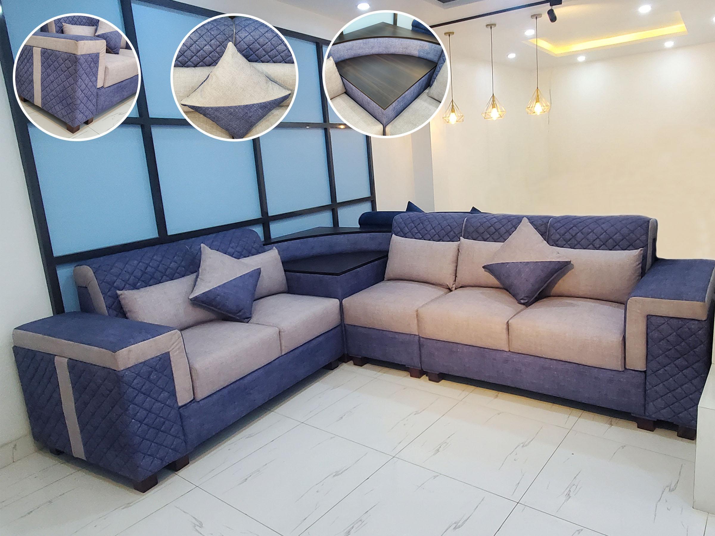 Blue Grey Corner Sofa