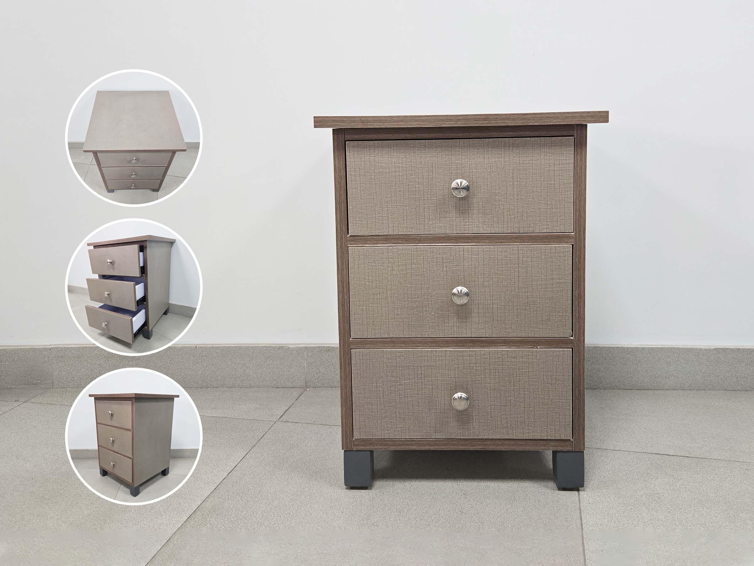 Wooden Bedside Table with Three Drawers