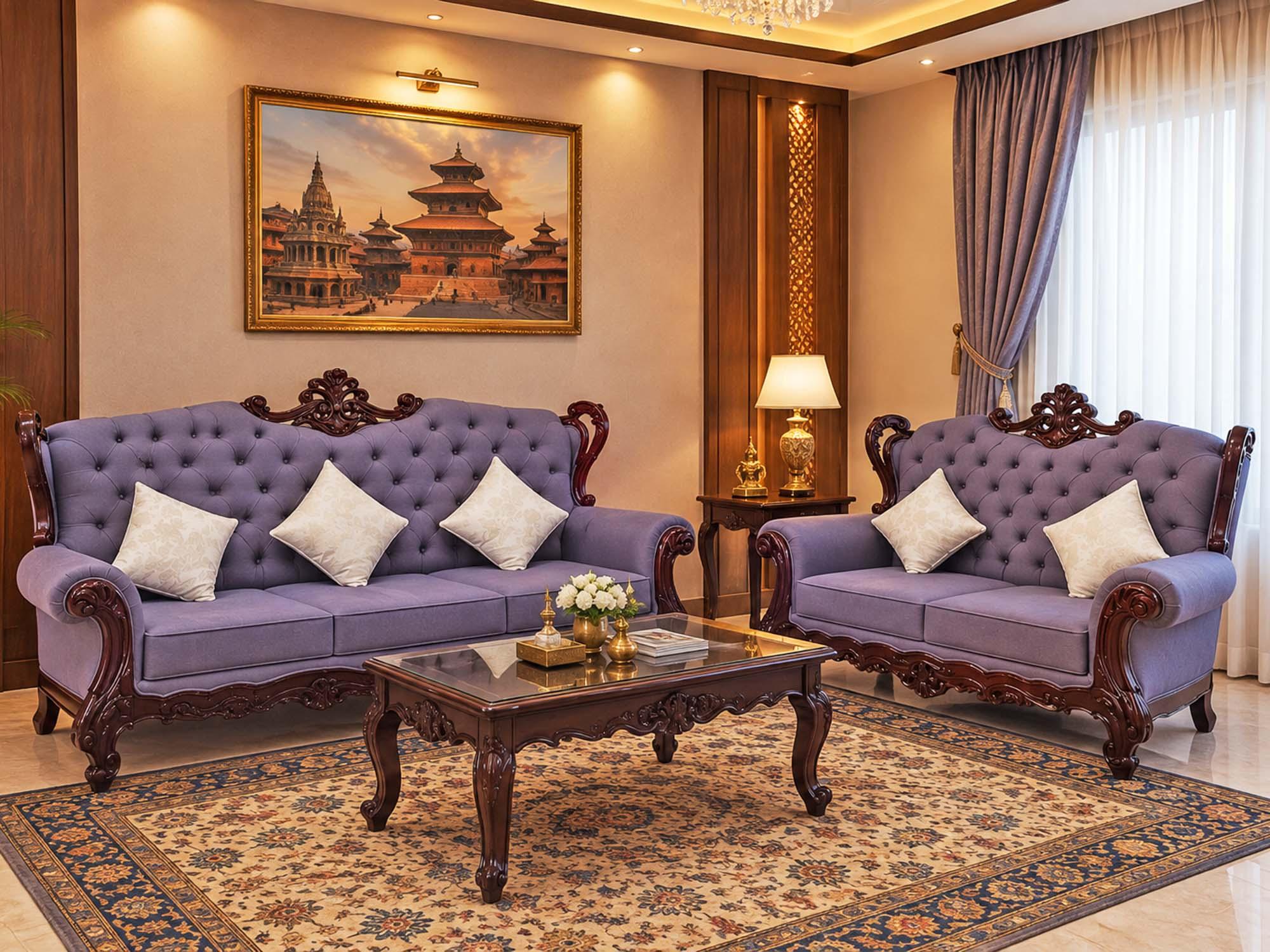 Blue Carved Royal Sofa - Furniture in Nepal