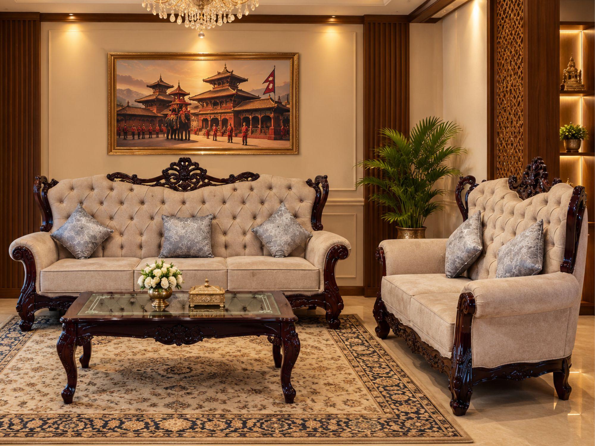 Carved Royal Grey Sofa - Furniture in Nepal