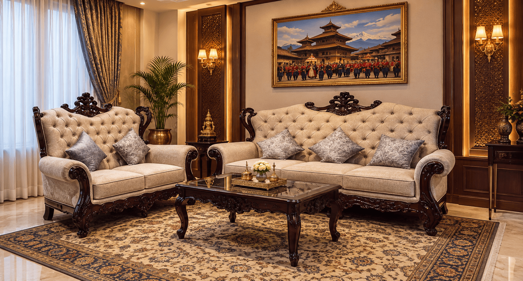 Carved Royal Grey Sofa - Furniture in Nepal